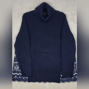 Madeleine Turtleneck Top Blouse Womens Navy Blue 100% Cotton Size 48 NWT